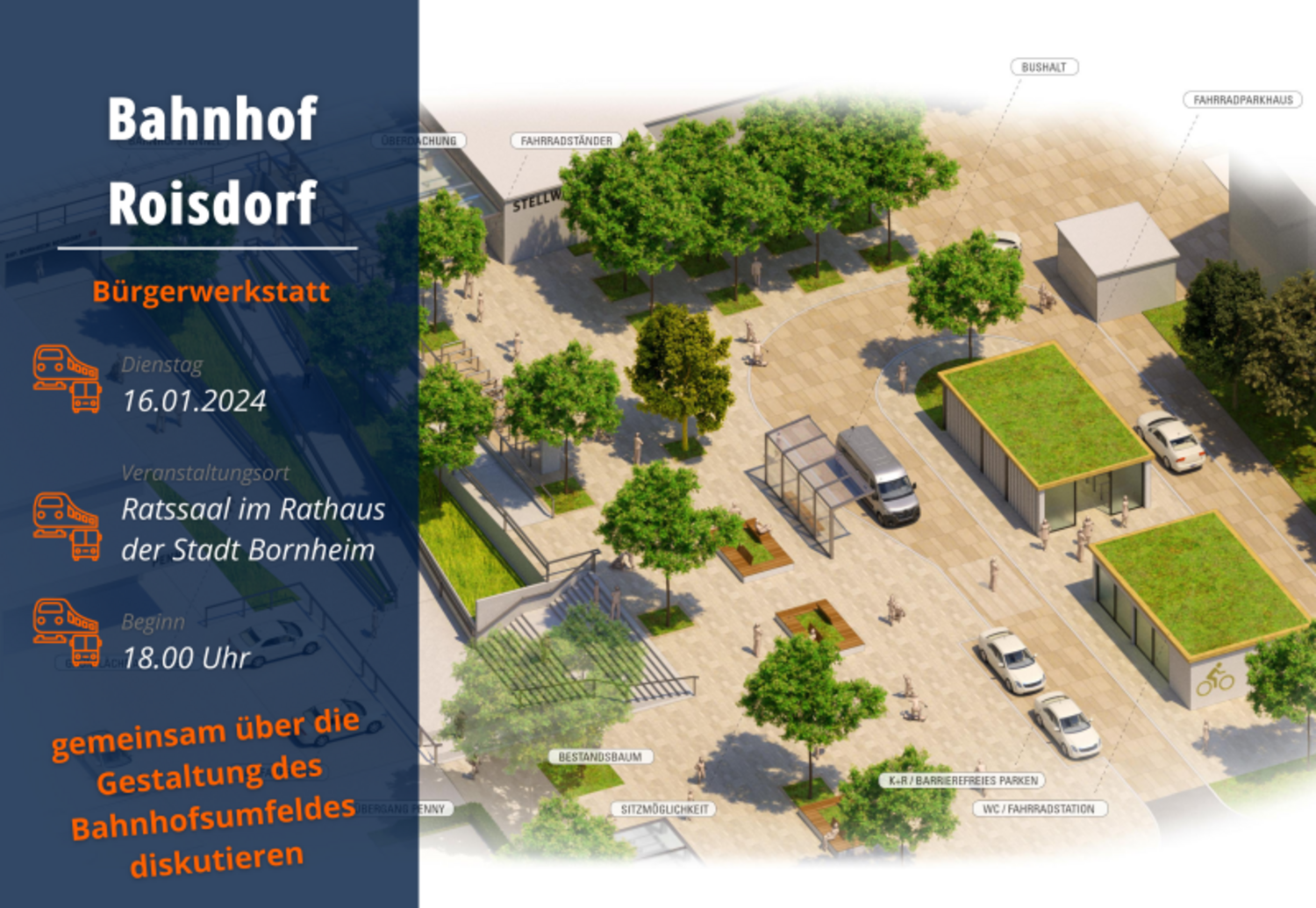 Plakat Bürgerwerkstatt Bahnhof Roisdorf