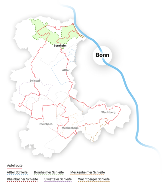 Karte "Die rheinische Apfelroute – Nebenschleife Bornheim"