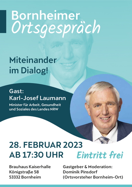 Plakat "Bornheimer Ortsgespräch – Miteinander im Dialog!" mit Karl-Josef Laumann