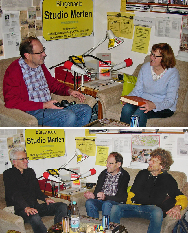 Im Gespräch mit Otto Ganser: oben: Elisabeth Schneide; unten v.l.: Harald Gesterkamp und Jochen Schemm. Foto: Studio Merten