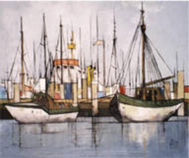 Kleiner Yachthafen, Öl auf Leinwand