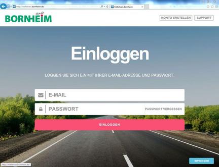 Die Startseite des Portals "Mitfahren.Bornheim.de"