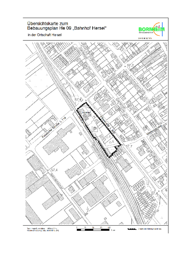 Übersichtskarte zum Bebauungsplan He 09 "Bahnhof Hersel" (per Klick vergrößern)