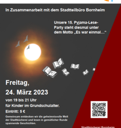 Plakat Pyjama-Lese-Party in der Stadtbücherei Bornheim