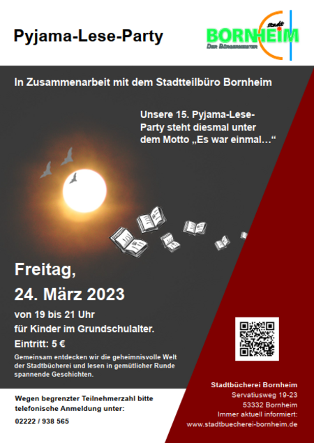 Plakat Pyjama-Lese-Party in der Stadtbücherei Bornheim