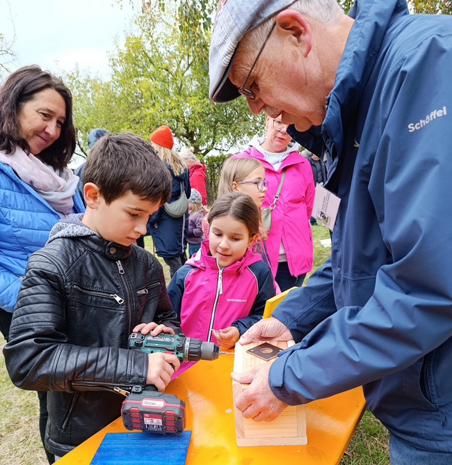 Kinder beim Nistkästenbauen