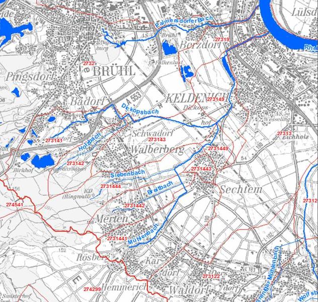 Kartenausschnitt mit Einzugsgebiet des Wasserverband Dickopsbach